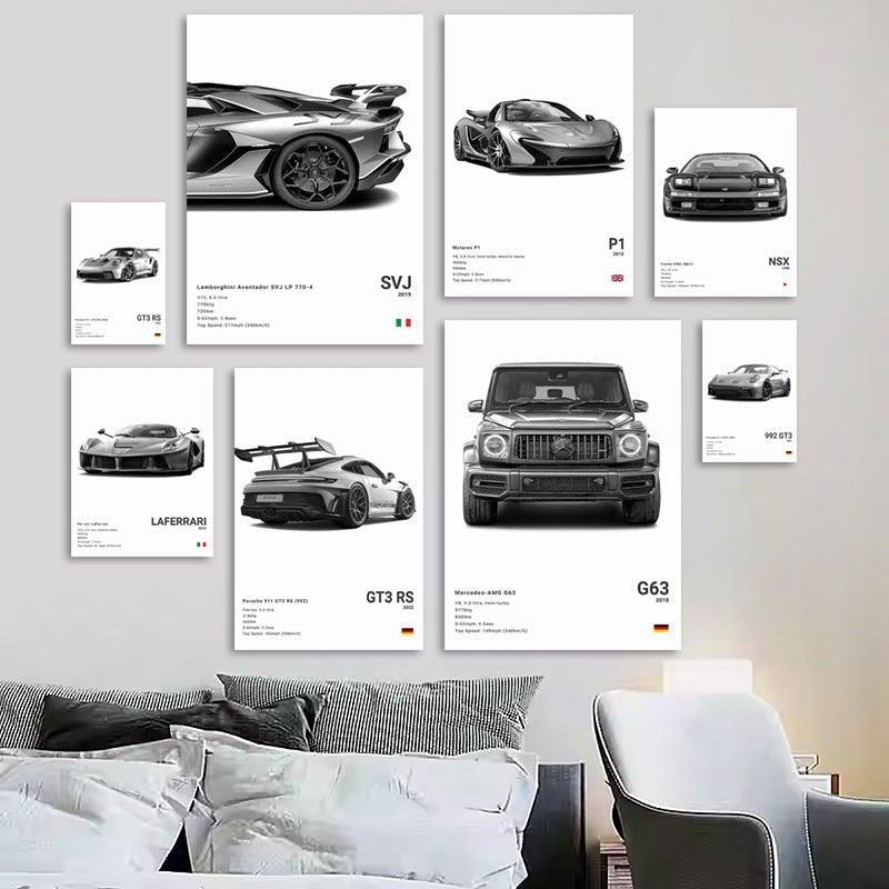 Black and White Sports Car Poster - Nyxroom